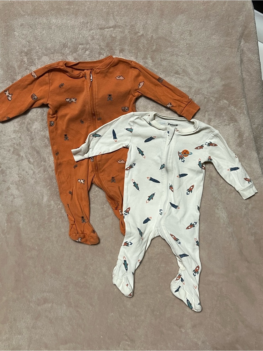 Pekkle Baby Footed Sleepers Bundle 2-Pack Space Farm Orange Cream 3 Months